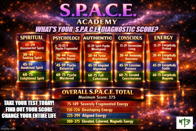 S.P.A.C.E. Academy — What's Your S.P.A.C.E. Diagnostic Score? Spiritual, Psychological, Authentic, Christ-Conscious, Entrepreneurship scoring chart